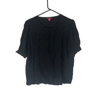 Vince Camuto Black Floral Embroidered Half Button Front Blouse Women Sz L